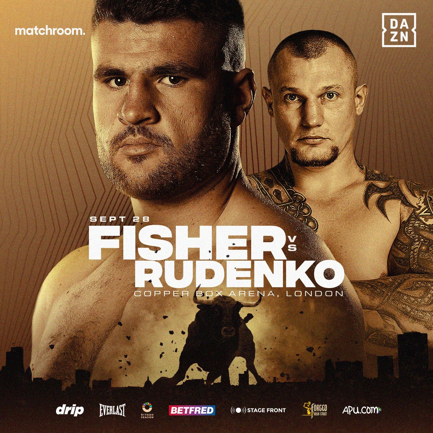 Johnny Fisher vs Andriy Rudenko headlines the Copper Box Arena on September 28