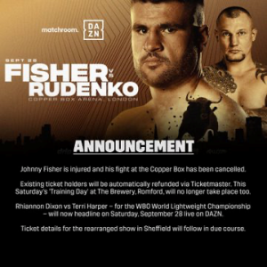 Johnny Fisher vs Andrii Rudenko cancelled