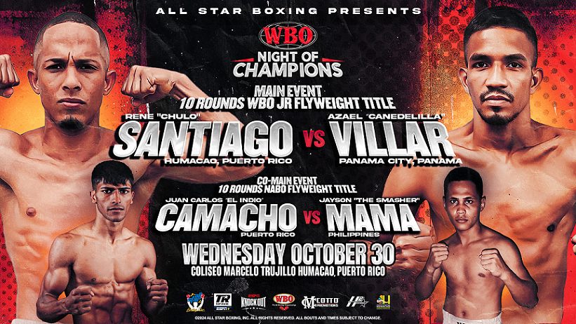 Rene Santiago vs Azael Villar headlines Puerto Rico show on October 30